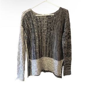 Roxy True Blue Sweater Gray Striped Knit Color Block Abstract Lagenlook Medium